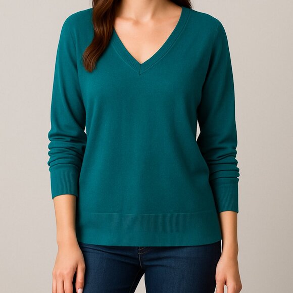 Eddie Bauer Teal V-Neck Long Sleeve Sweater - Picture 1 of 4